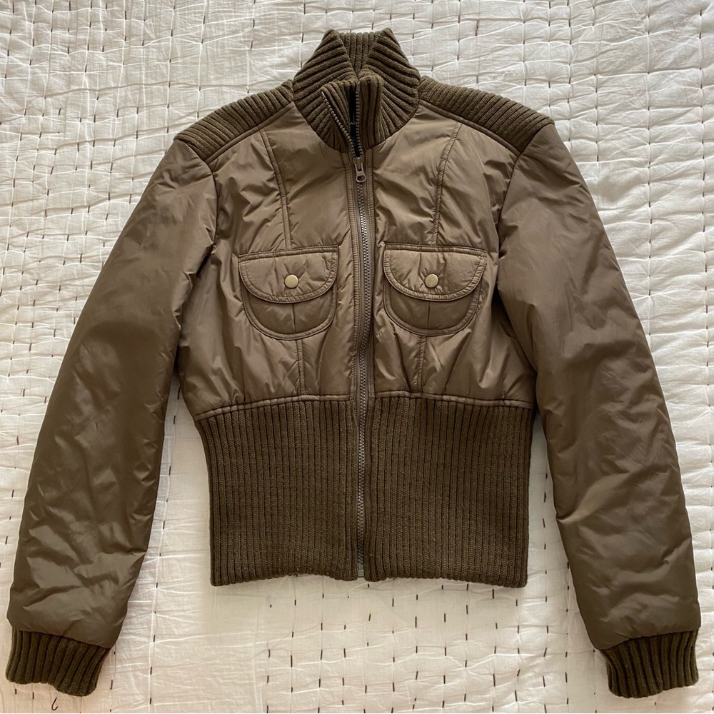 MODA INTERNATIONAL Puffer Cropped Jacket Olive Color Size S